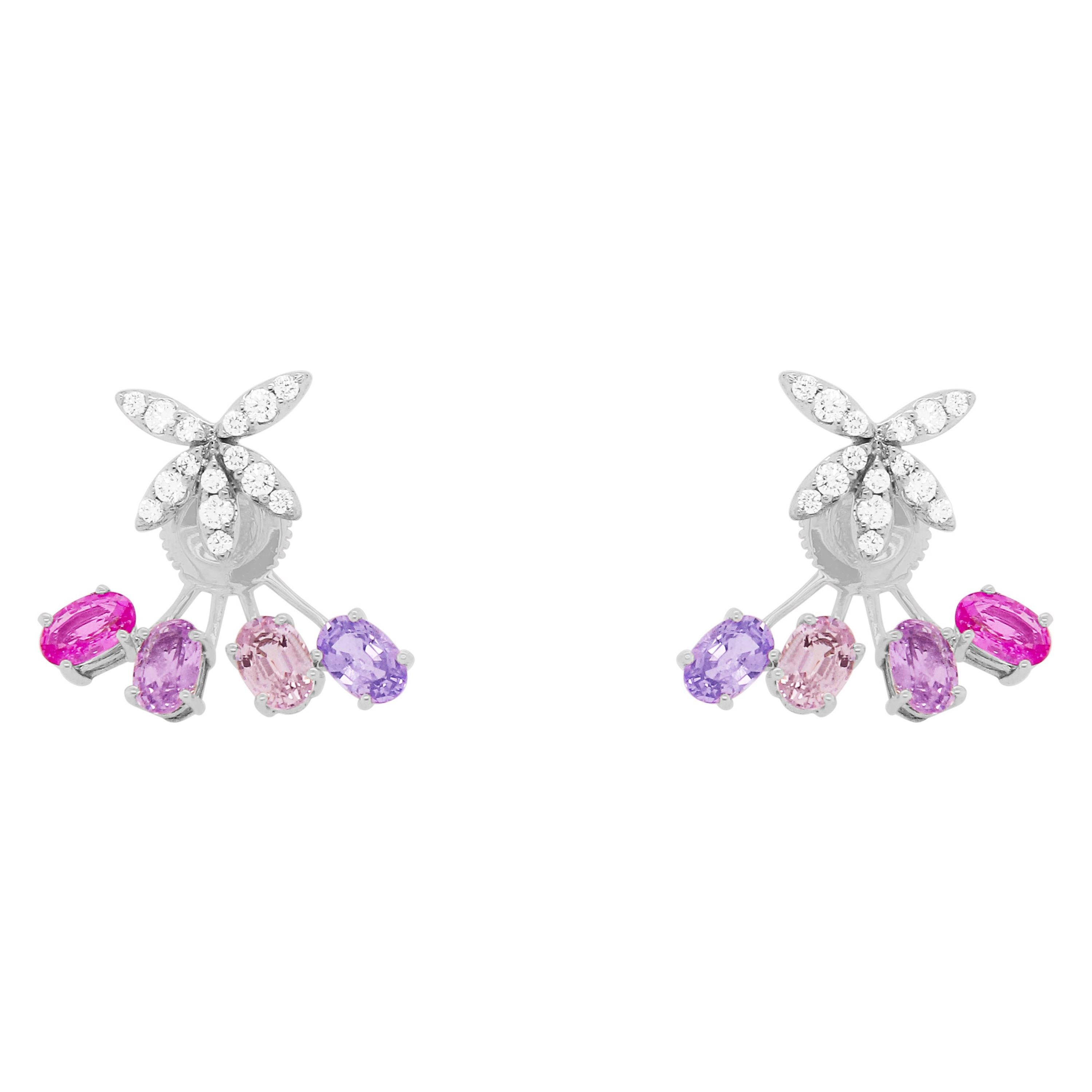 Purple Sapphire, Multi-Color Sapphire and Diamond Butterfly Statement Earrings For Sale