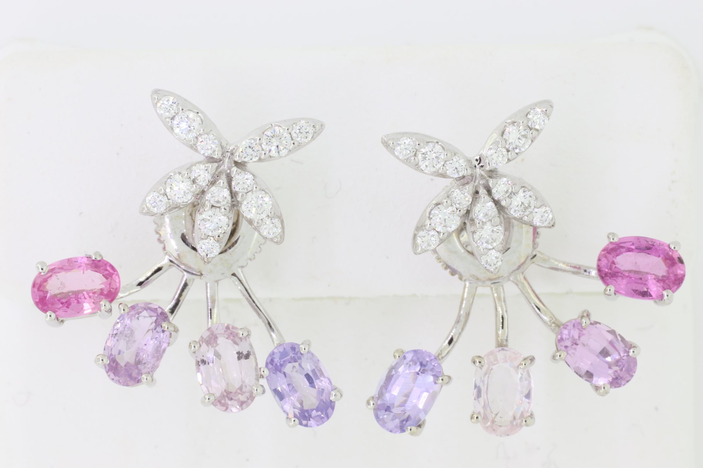 Contemporary Purple Sapphire, Multi-Color Sapphire and Diamond Butterfly Statement Earrings For Sale