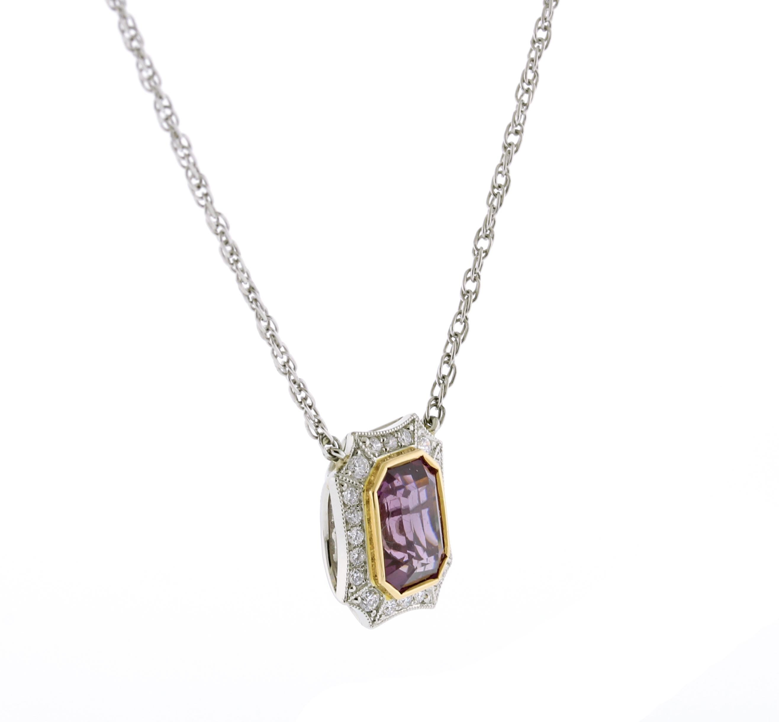 Emerald Cut Purple Sapphire Necklace For Sale