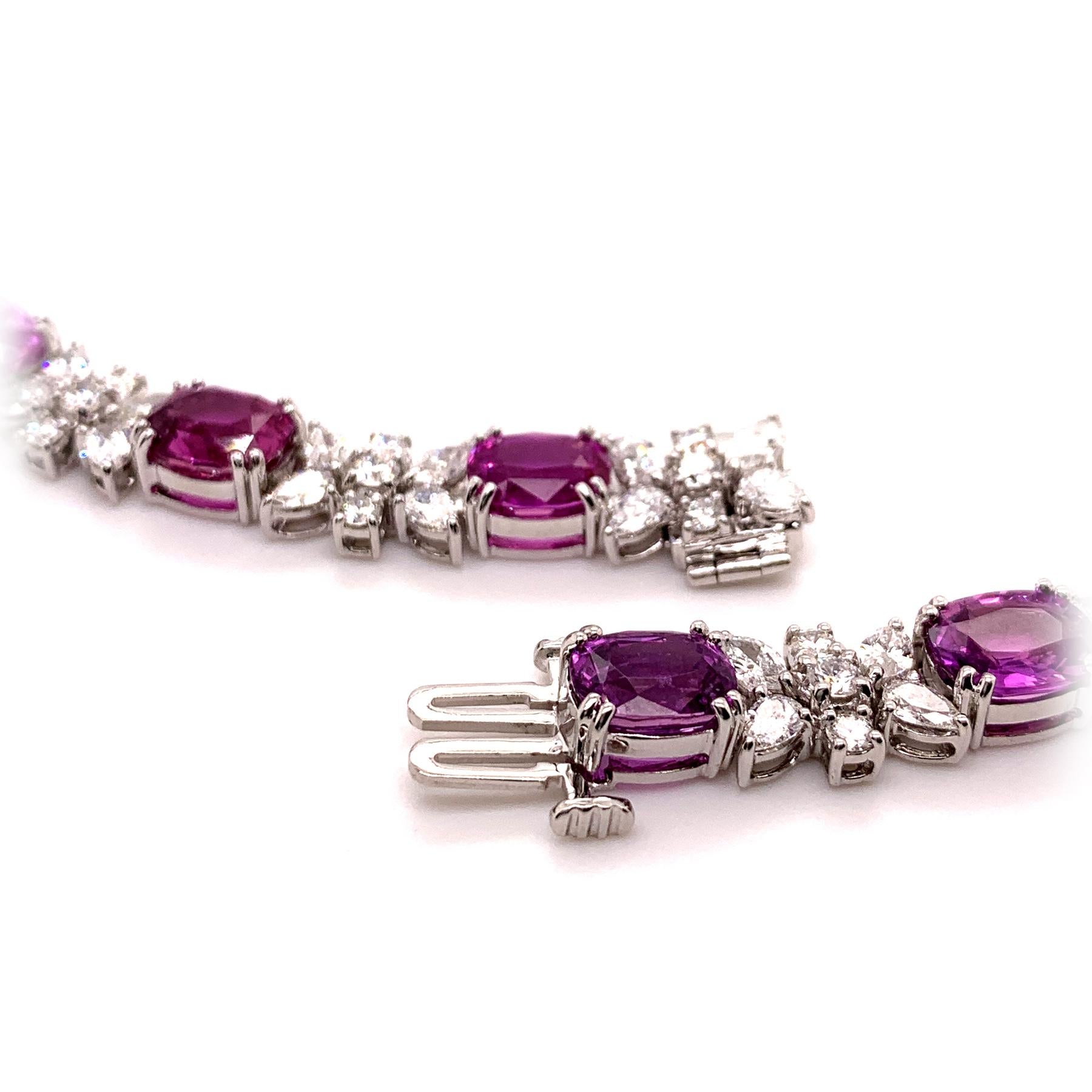 50.30 Carats Unheated Purple-Pink Sapphire Diamond Necklace For Sale 1