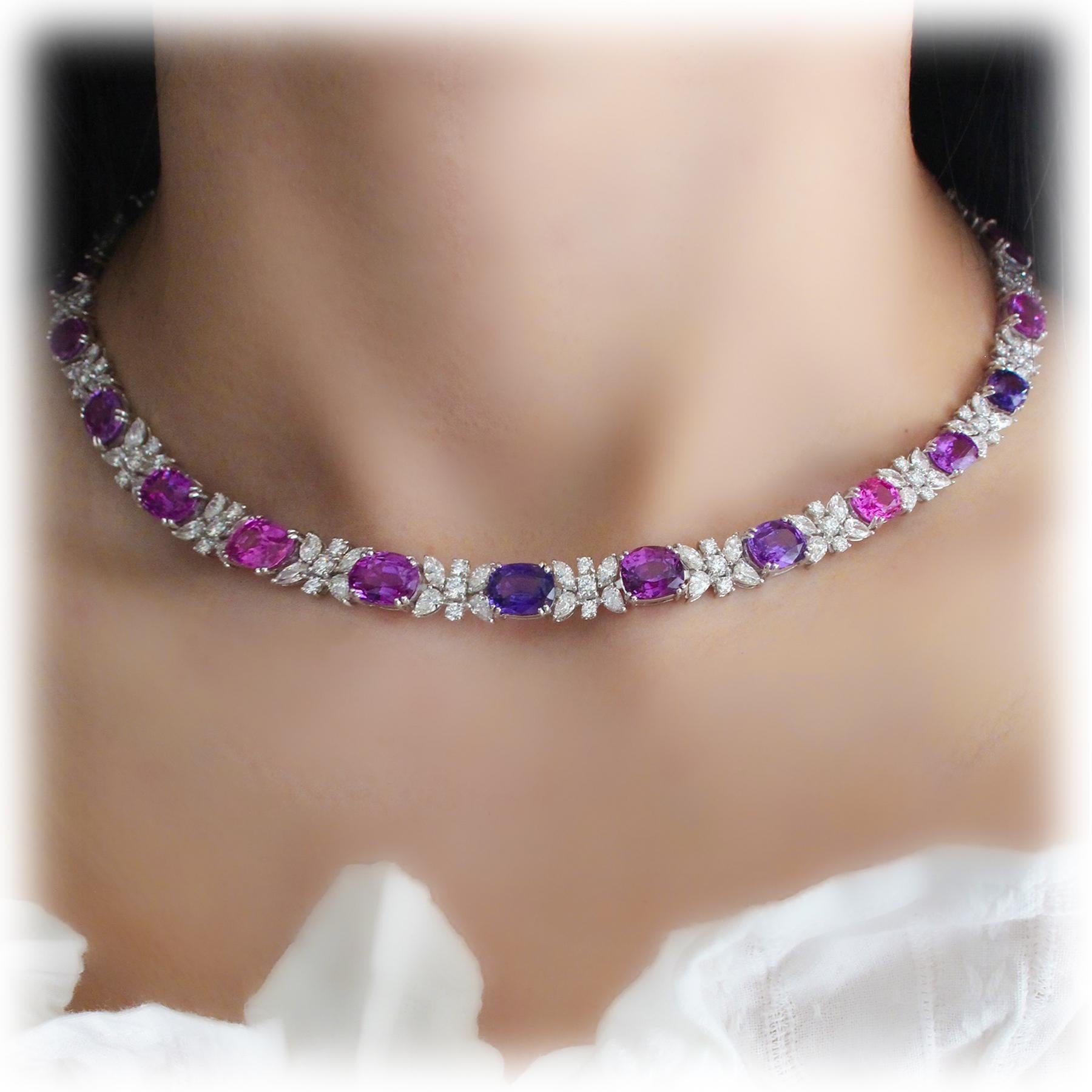 50.30 Carats Unheated Purple-Pink Sapphire Diamond Necklace For Sale 2