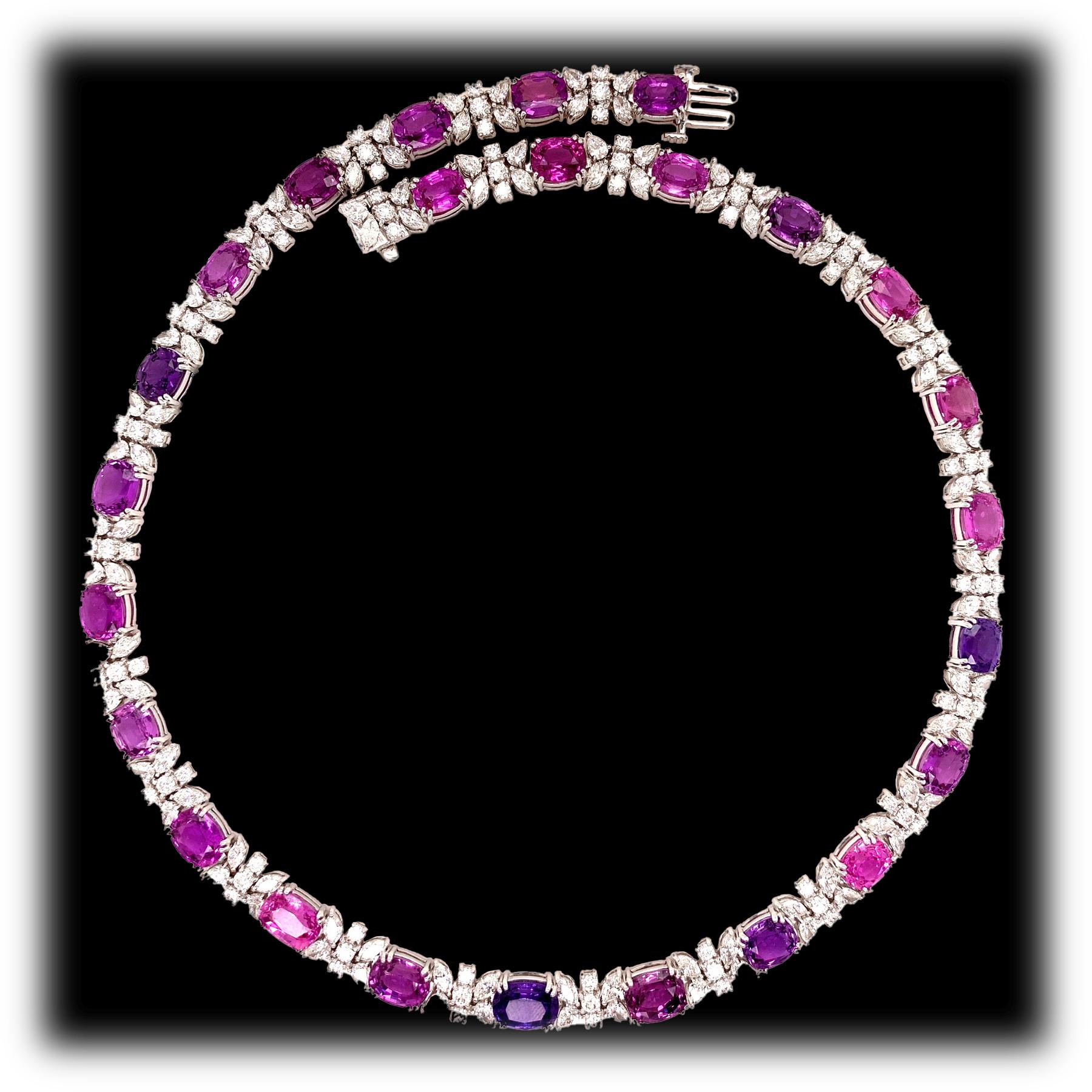 50.30 Carats Unheated Purple-Pink Sapphire Diamond Necklace For Sale 3