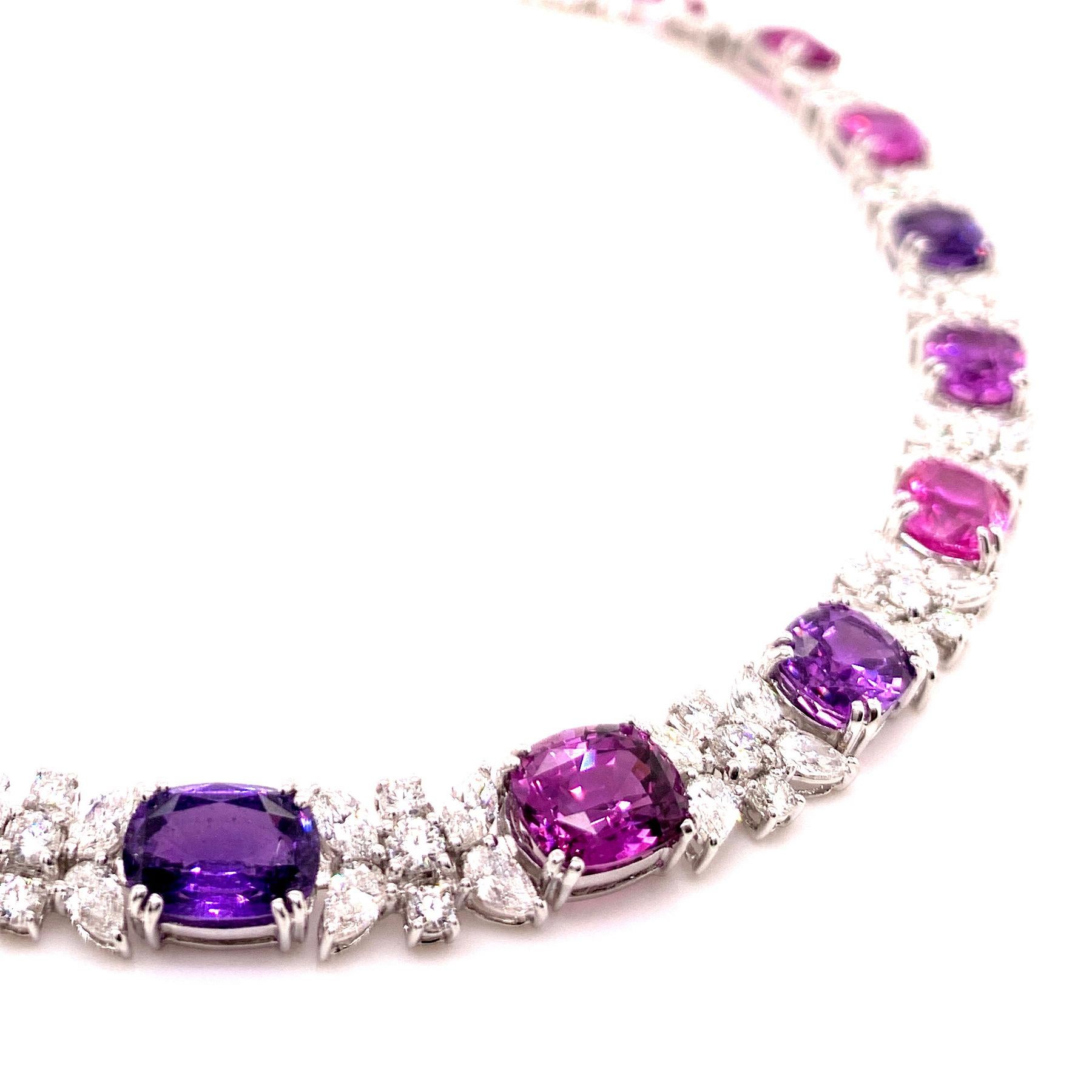50.30 Carats Unheated Purple-Pink Sapphire Diamond Necklace In New Condition For Sale In Richmond, BC