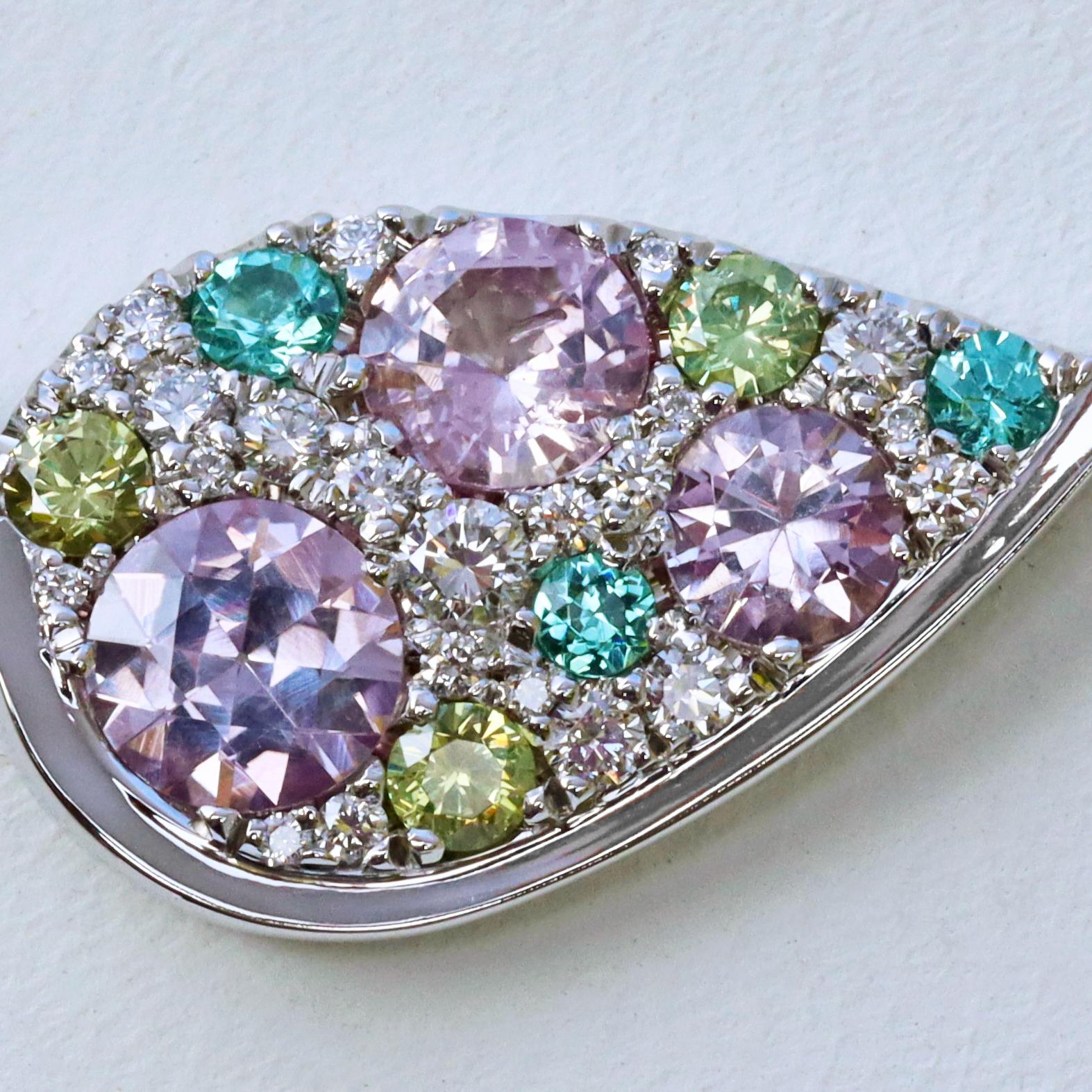 Purple Sapphire Paraiba Tourmaline Demantoid Diamond Mosaic Pendant Necklace 6