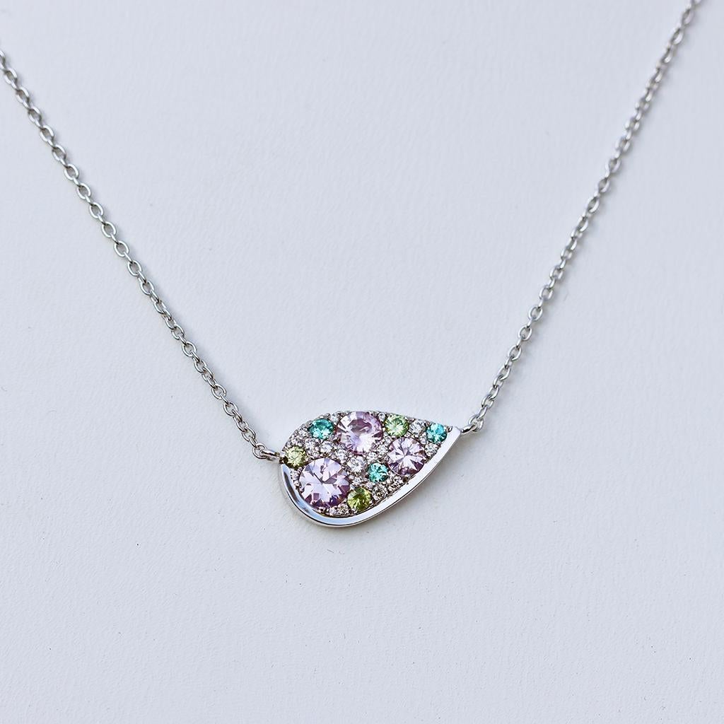 Rose Cut Purple Sapphire Paraiba Tourmaline Demantoid Diamond Mosaic Pendant Necklace