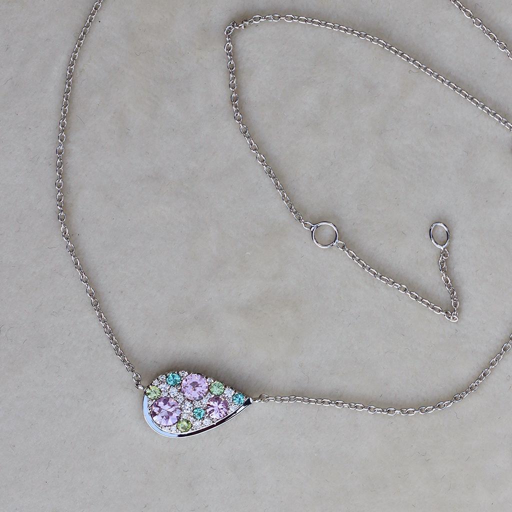 Purple Sapphire Paraiba Tourmaline Demantoid Diamond Mosaic Pendant Necklace 2