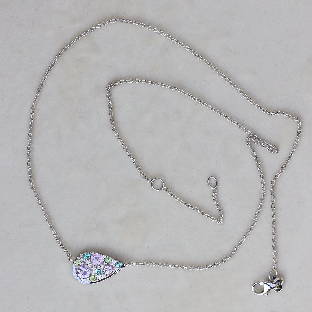 Purple Sapphire Paraiba Tourmaline Demantoid Diamond Mosaic Pendant Necklace 3