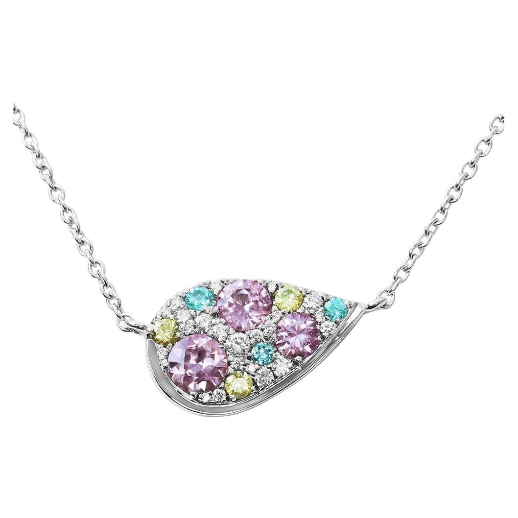Purple Sapphire Paraiba Tourmaline Demantoid Diamond Mosaic Pendant Necklace
