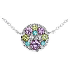 Purple Sapphire Paraiba Tourmaline Demantoid Diamond Mosaic Pendant Necklace