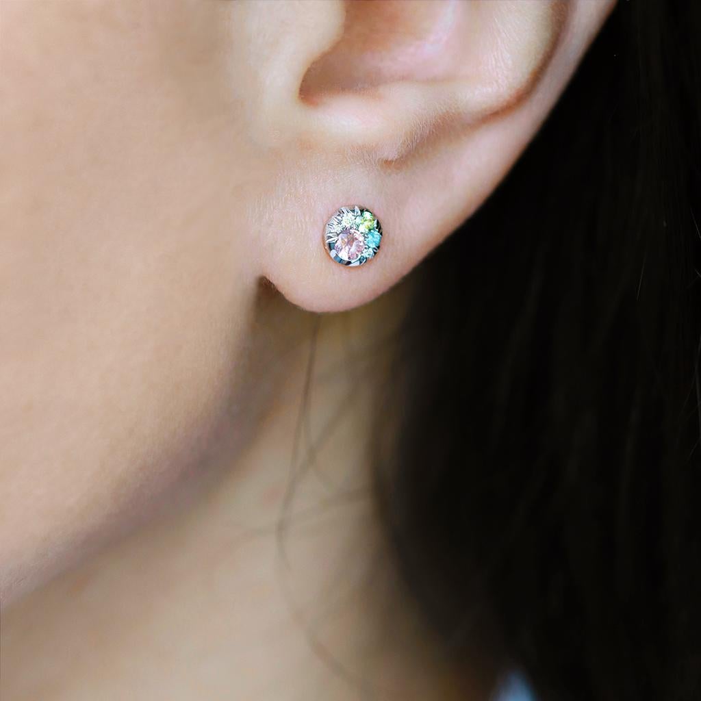 Women's or Men's Purple Sapphire Paraiba Tourmaline Demantoid Diamond Tiny Stud Earrings For Sale