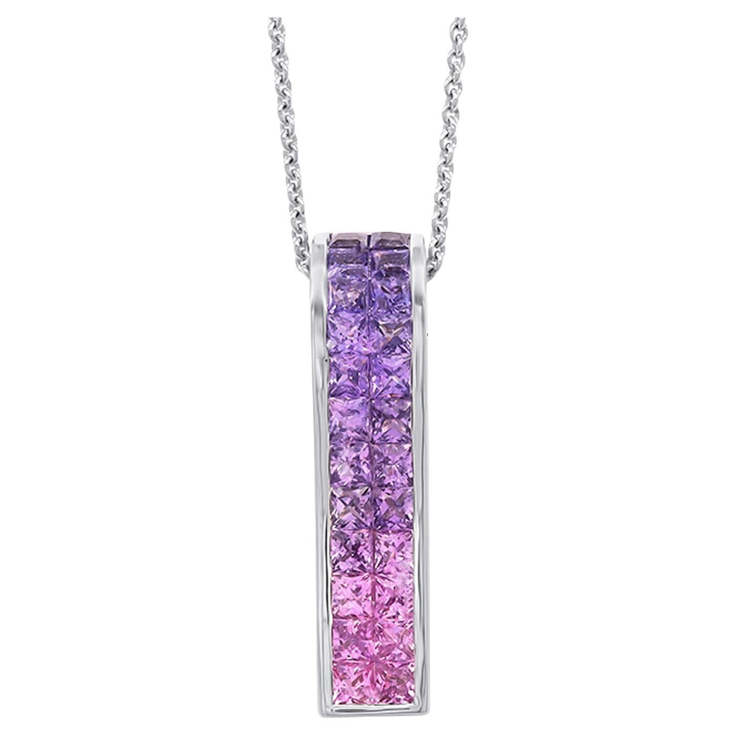 Purple Sapphire Pendant Necklace 2.88 Carats 18K White Gold