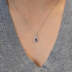Purple Sapphire Pendant with Natural Diamonds Accents: Solid 14K Gold, 7x5mm