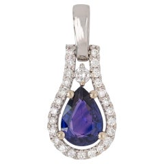 Purple Sapphire Pendant with Natural Diamonds Accents: Solid 14K Gold, 7x5mm