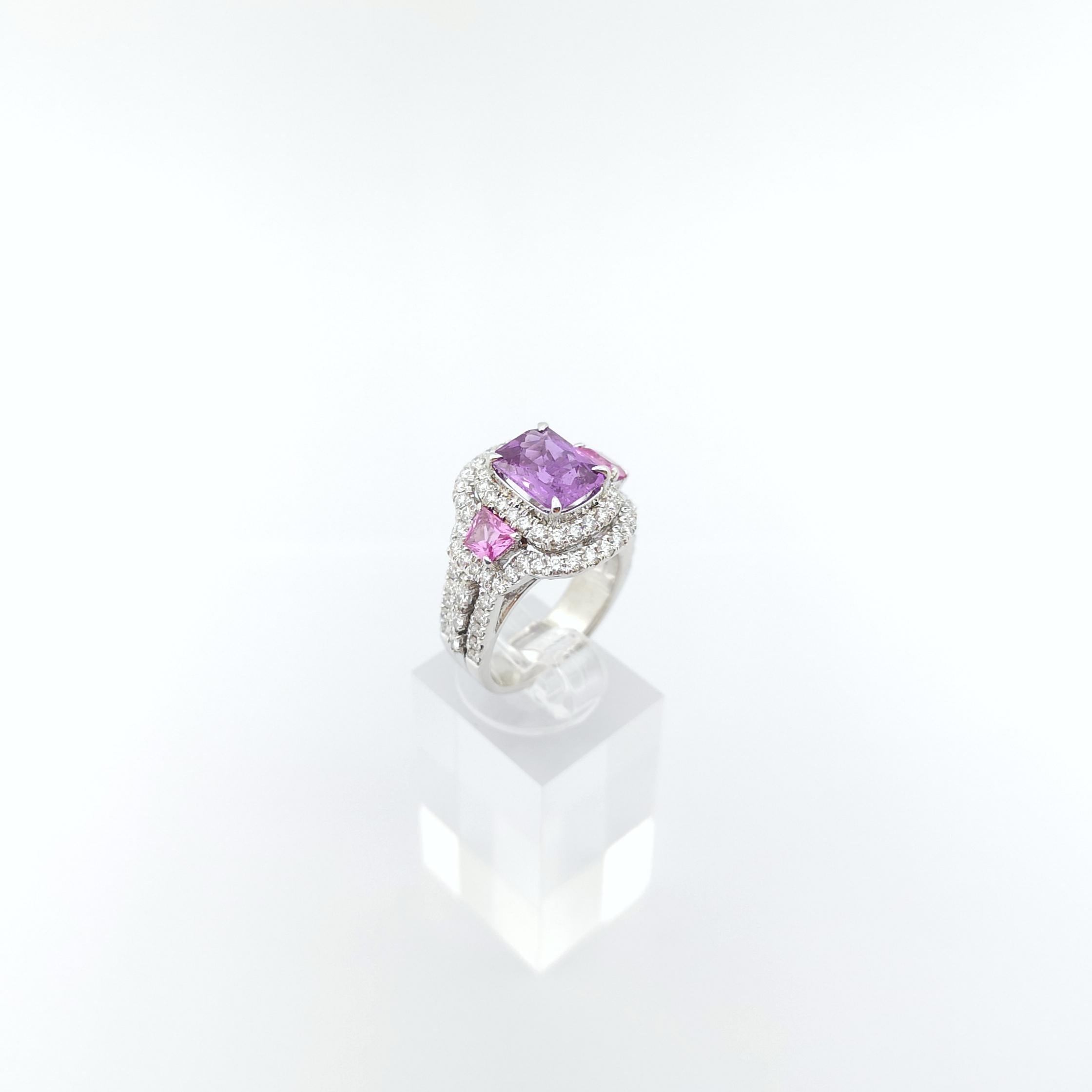 Purple Sapphire, Pink Sapphire and Diamond Ring set in Platinum 950 Settings For Sale 5