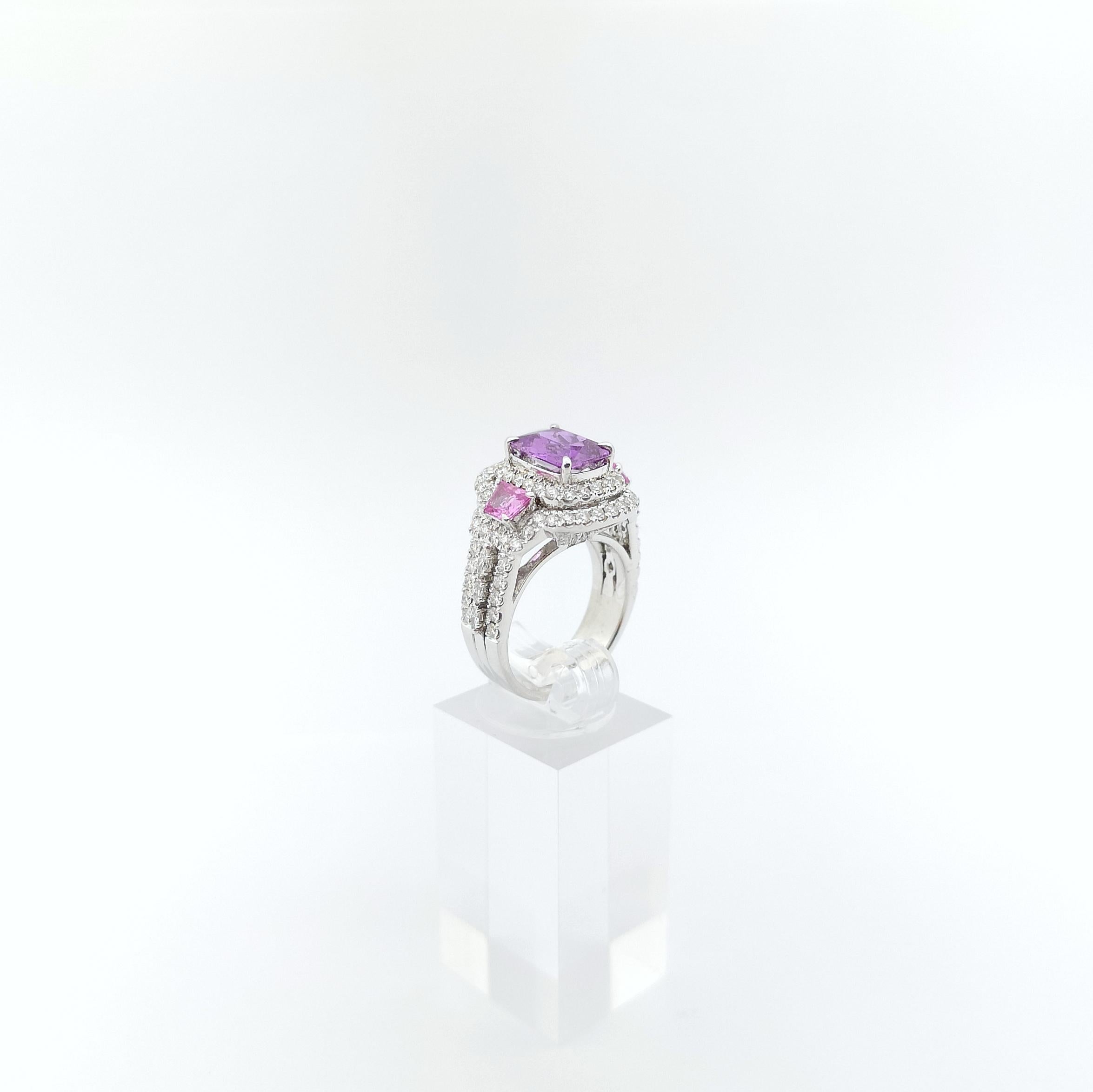 Purple Sapphire, Pink Sapphire and Diamond Ring set in Platinum 950 Settings For Sale 6