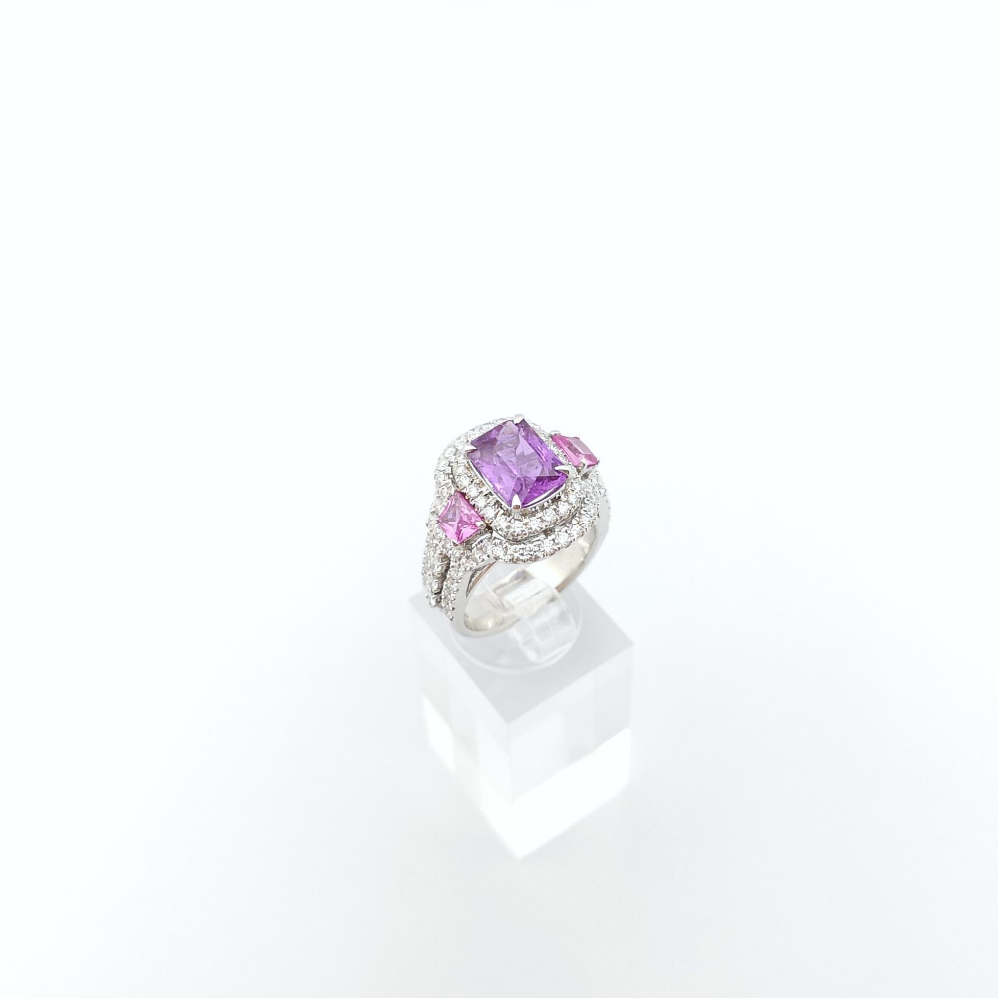 Purple Sapphire, Pink Sapphire and Diamond Ring set in Platinum 950 Settings For Sale 8