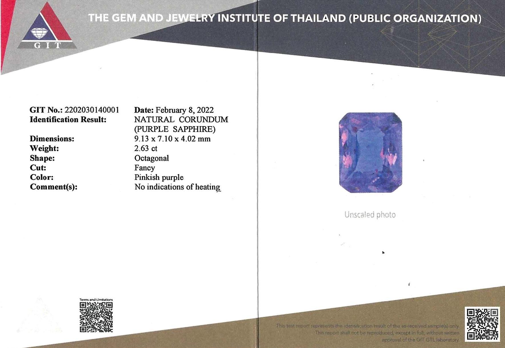 Purple Sapphire, Pink Sapphire and Diamond Ring set in Platinum 950 Settings For Sale 8