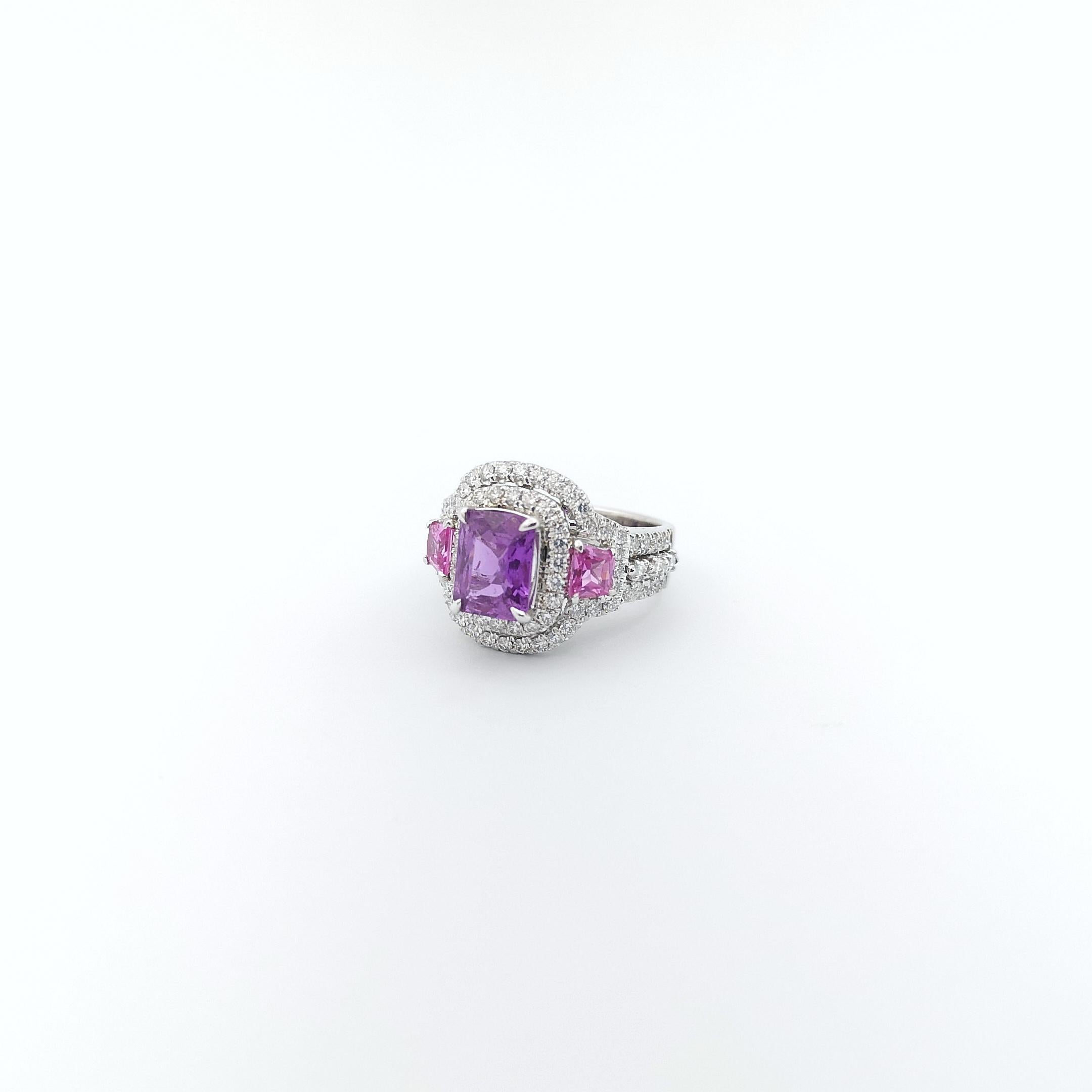 Purple Sapphire, Pink Sapphire and Diamond Ring set in Platinum 950 Settings For Sale 3
