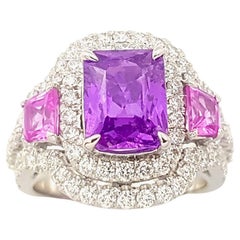 Ring mit lila Saphir, Pink Diamond und Diamant in Platin 950 Fassung