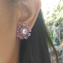 Purple Sapphire, Pink Sapphire, White Sapphire Earrings in 18 Karat White Gold