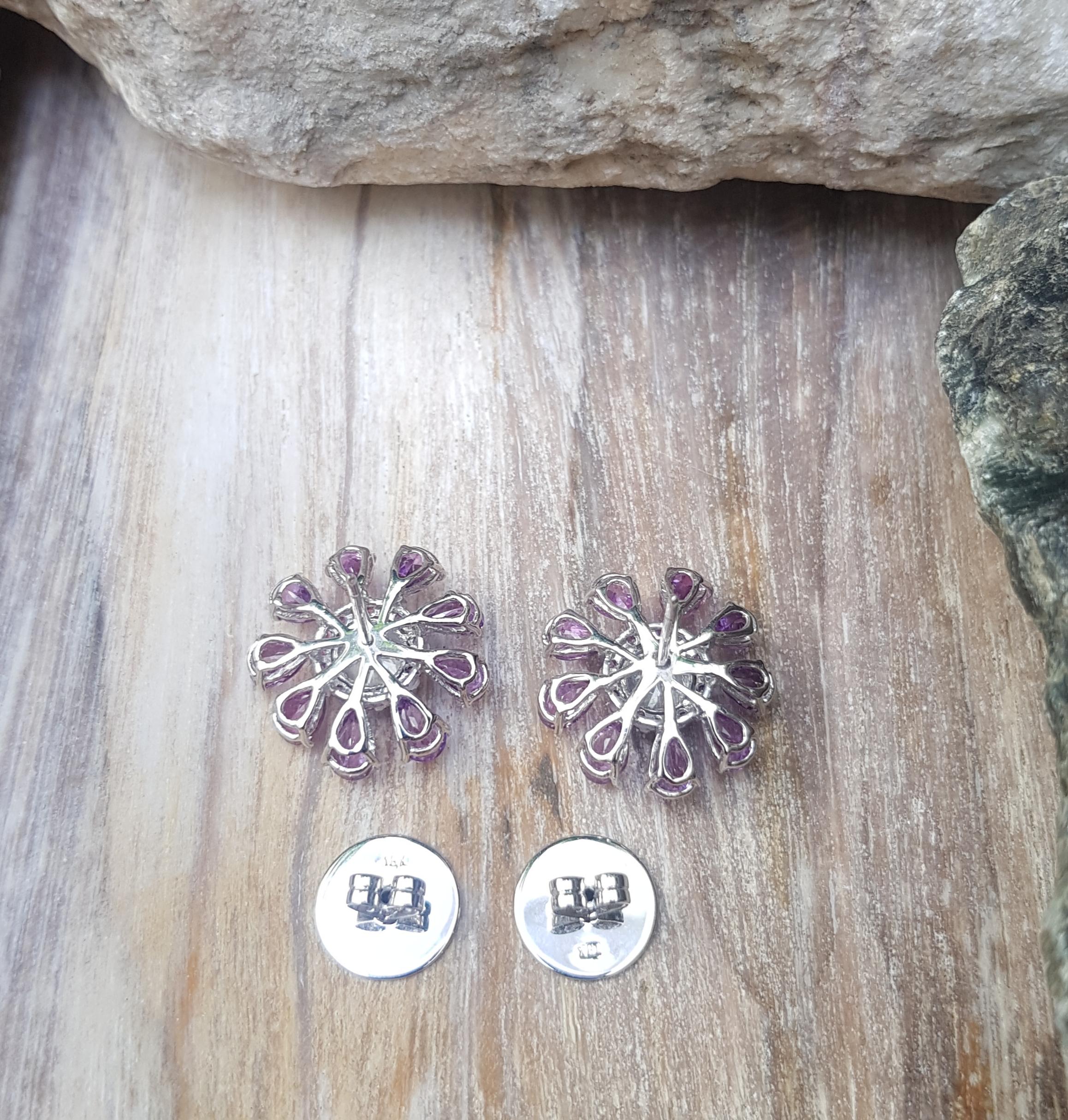 Purple Sapphire, Pink Sapphire, White Sapphire Earrings in 18 Karat White Gold For Sale 2