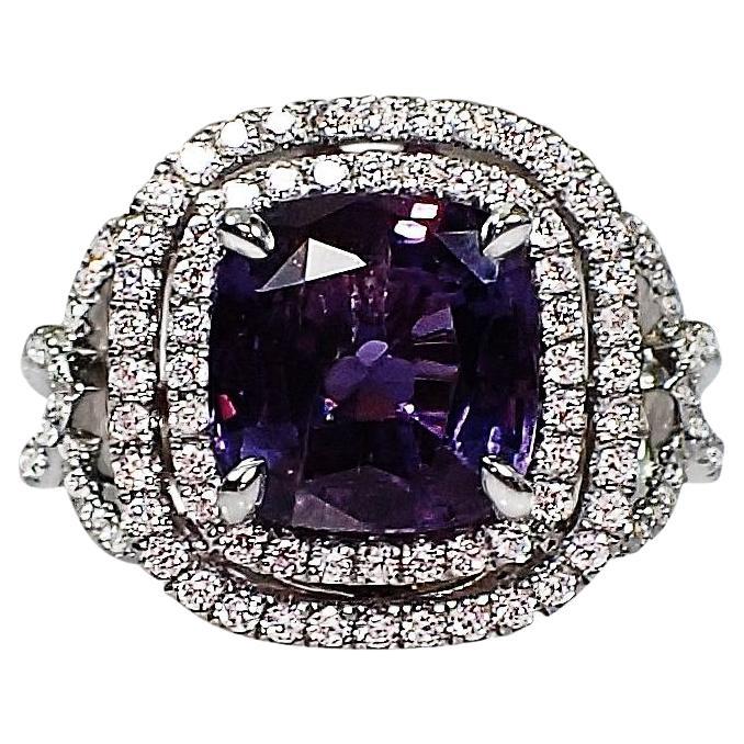 Cushion Cut Purple Sapphire Ring, 4.03ct Unheated Platinum Ceylon Sapphire GIA Certified