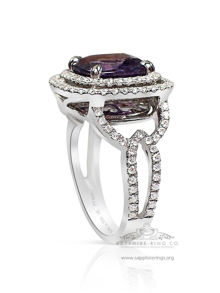 Purple Sapphire Ring, 4.03ct Unheated Platinum Ceylon Sapphire GIA Certified In New Condition In Tampa, FL