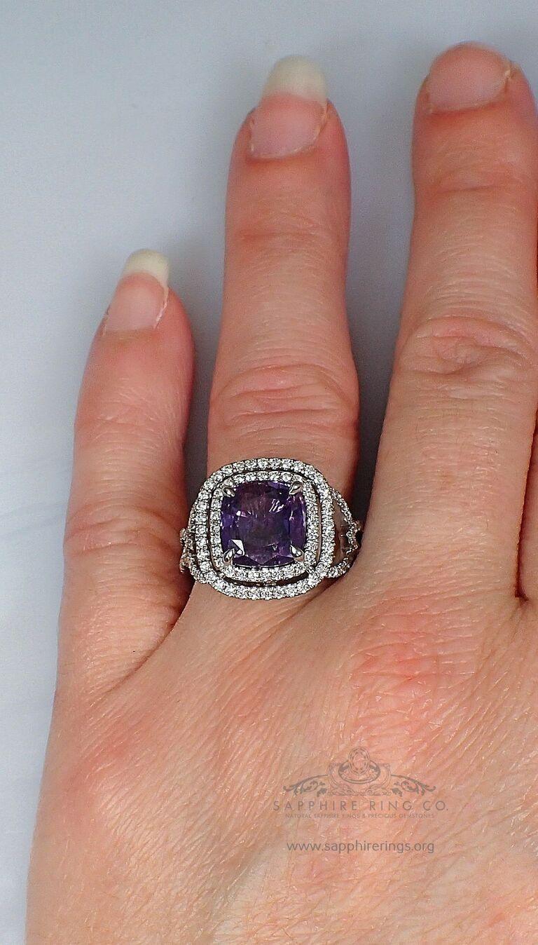 Purple Sapphire Ring, 4.03ct Unheated Platinum Ceylon Sapphire GIA Certified 2