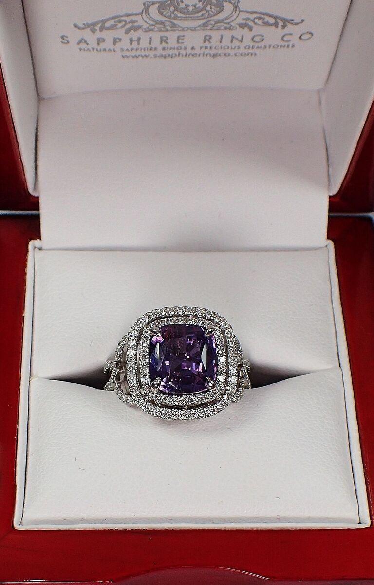 Purple Sapphire Ring, 4.03ct Unheated Platinum Ceylon Sapphire GIA Certified 3