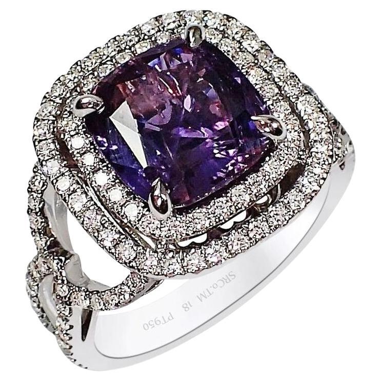 Purple Sapphire Ring, 4.03ct Unheated Platinum Ceylon Sapphire GIA Certified