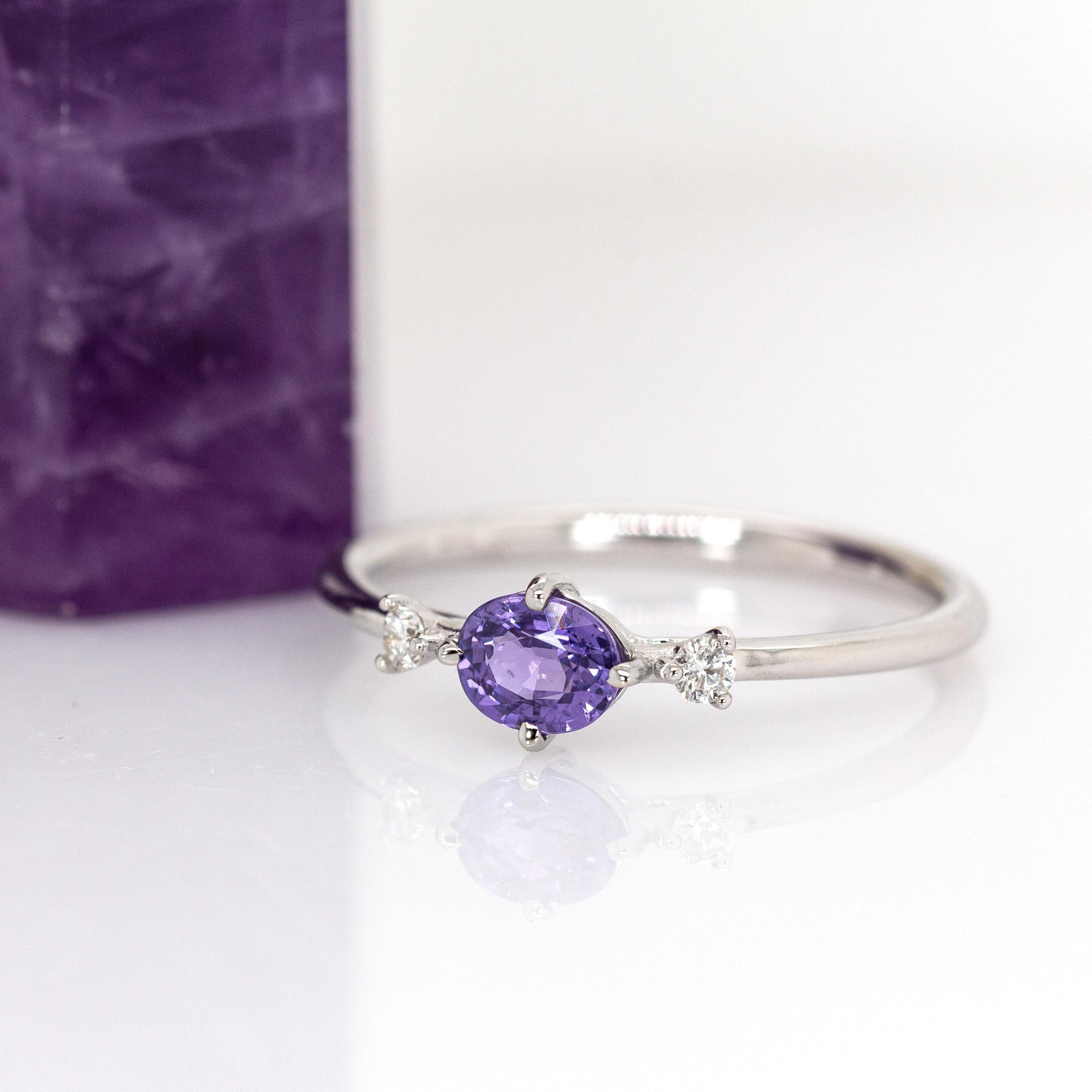 Anillo de zafiro púrpura con diamante extraído de la tierra en oro blanco macizo de 14 quilates  OV 5x4mm en Nuevo estado para la venta en Columbus, OH