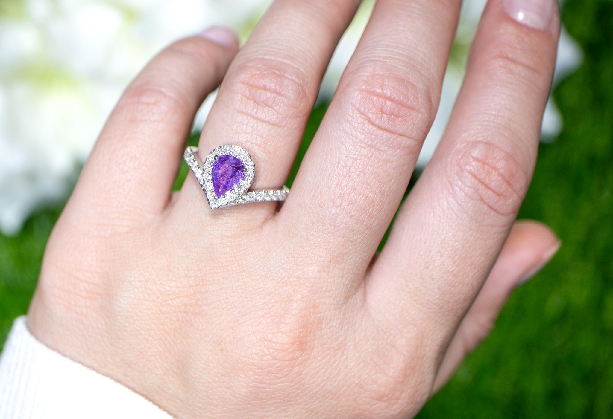 It comes with the Gemological Appraisal by GIA GG/AJP
All Gemstones are Natural
Purple Sapphire = 1.22 Carats
Diamonds = 0.56 Carats
Metal: 18K White Gold
Ring Size: 6.5* US
*It can be resized complimentary