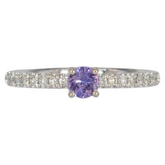 Purple Sapphire Ring with Earth-Mined Diamond Accents: Solid 14K Gold, Round 4mm