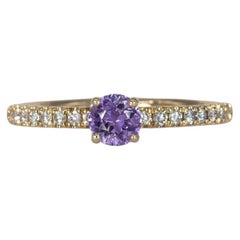 Purple Sapphire Round Ring with Natural Diamond Halo: Solid 14K Gold, Round 4mm