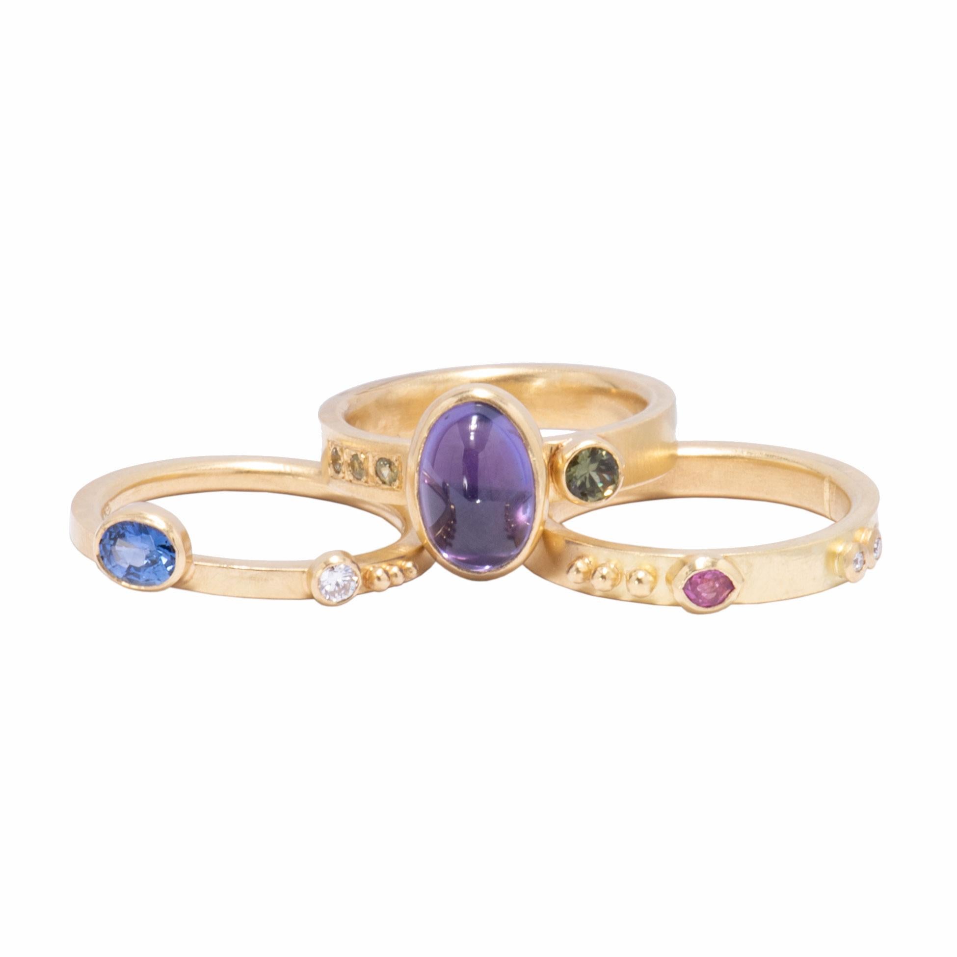 Women's Purple Sapphire Stack Ring Set in 18 Karat Gold For Sale