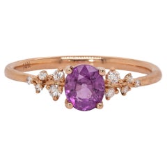 Bague en or rose massif 14K avec saphir violet et diamants minés par la terre  OV 6x4mm