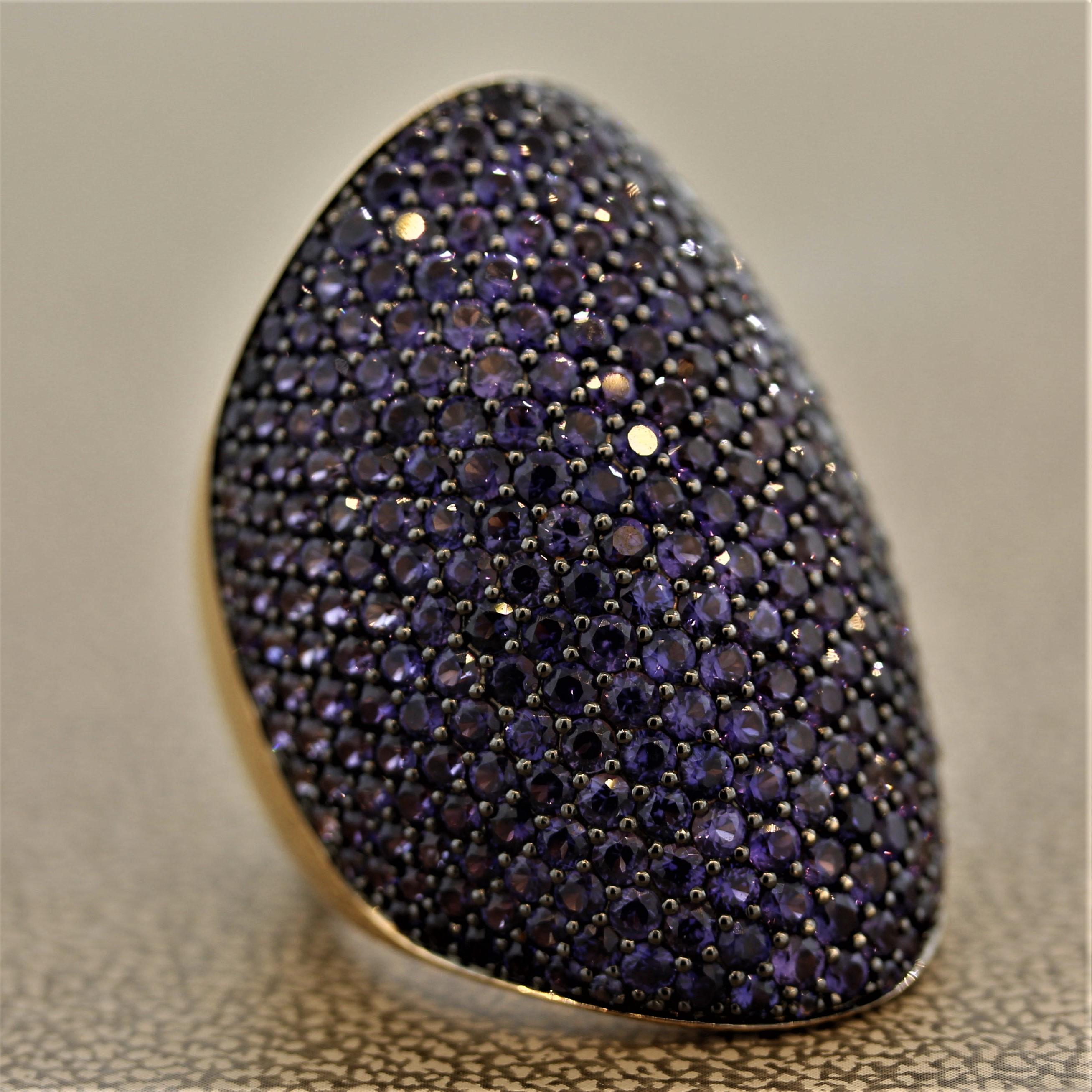 Purple Sapphire Wide Gold Dome Ring For Sale 1