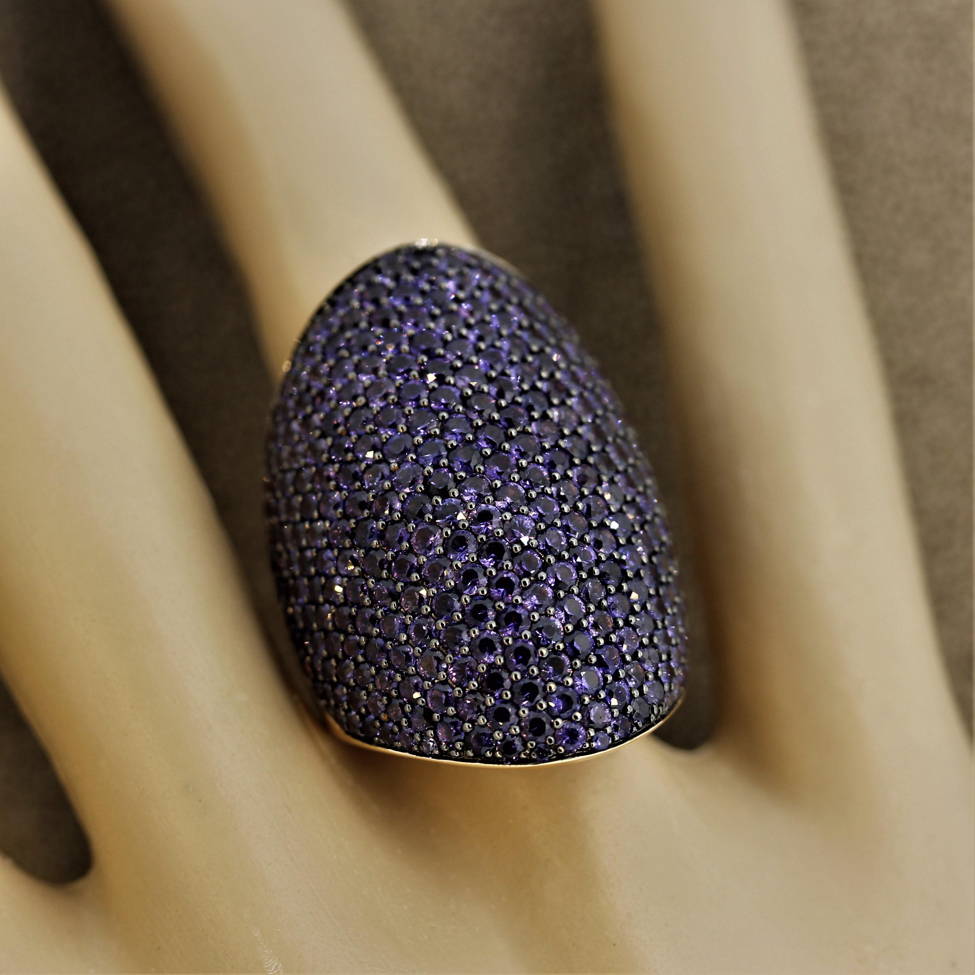 Purple Sapphire Wide Gold Dome Ring For Sale 2