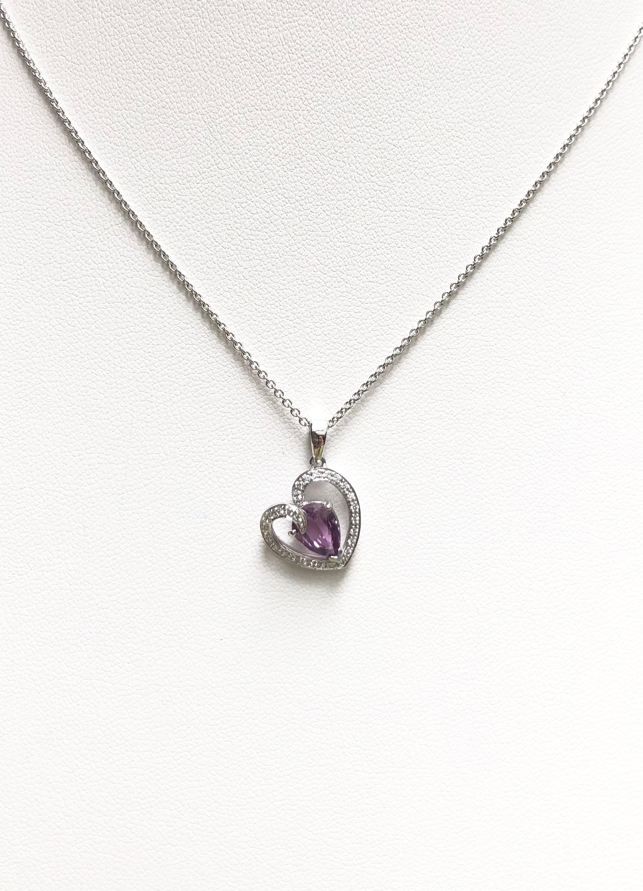 Women's Purple Sapphire with Diamond Heart Pendant Set in 18 Karat White Gold Settings For Sale