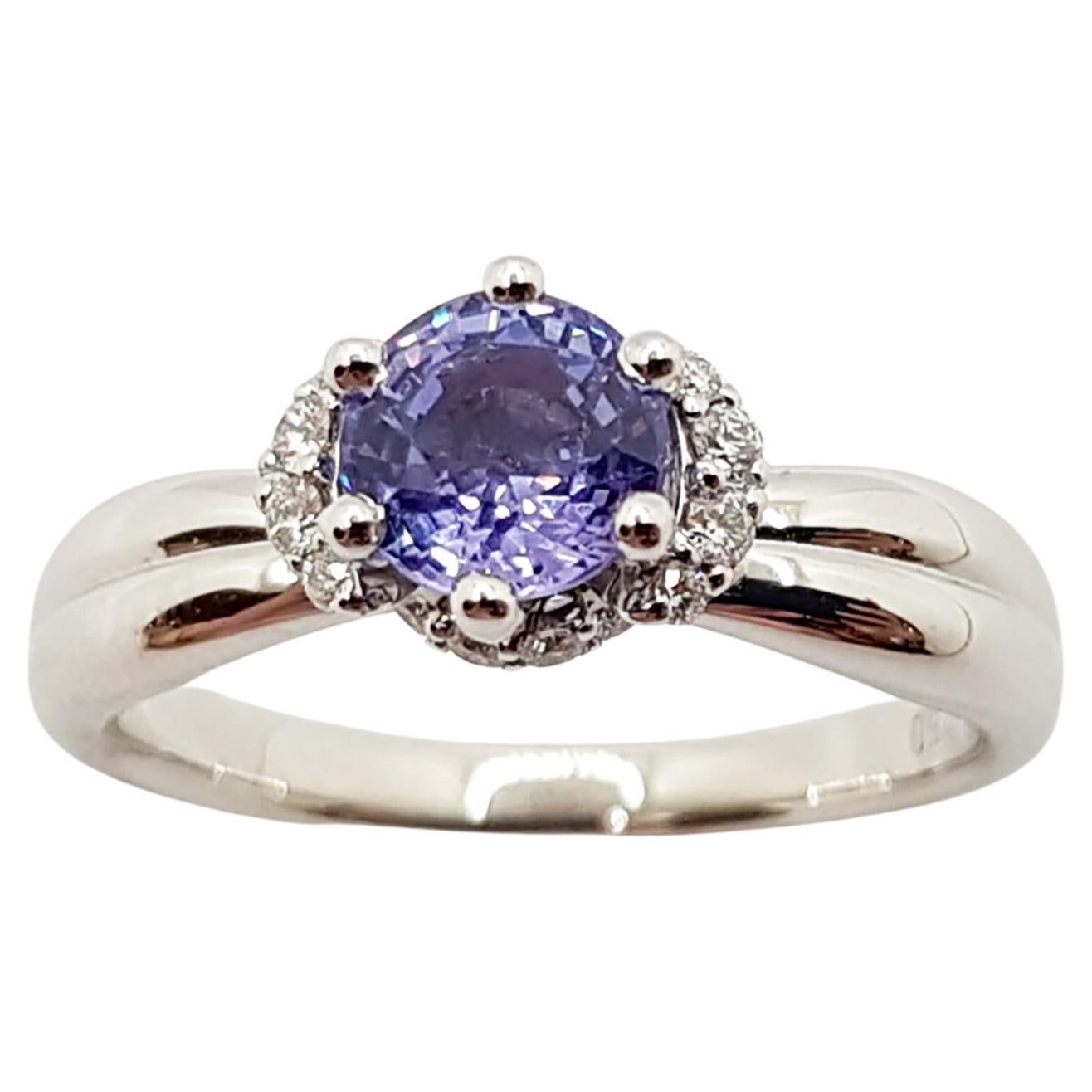Purple Sapphire with Diamond Ring set in 18 Karat White Gold Settings For Sale