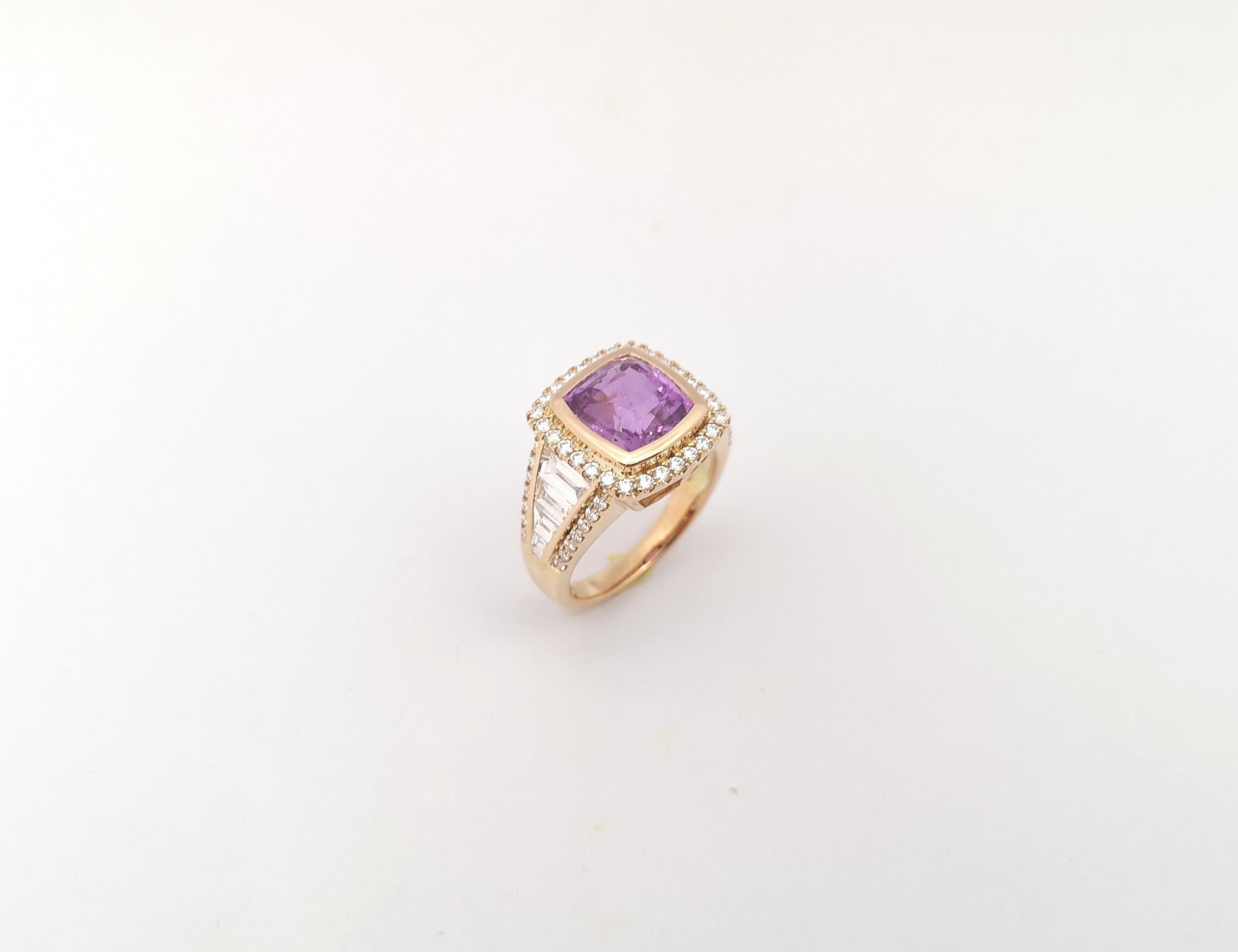 GIA Certified Unheated Purple Sapphire with Diamond Ring set in 18K Rose Gold For Sale 4
