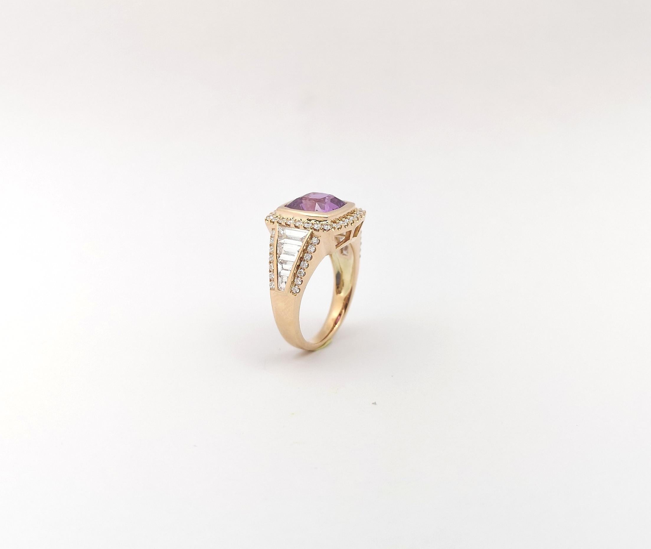 GIA Certified Unheated Purple Sapphire with Diamond Ring set in 18K Rose Gold For Sale 5