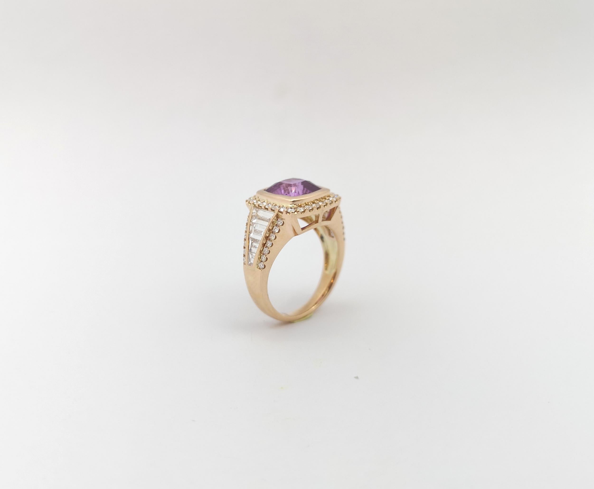 GIA Certified Unheated Purple Sapphire with Diamond Ring set in 18K Rose Gold For Sale 6