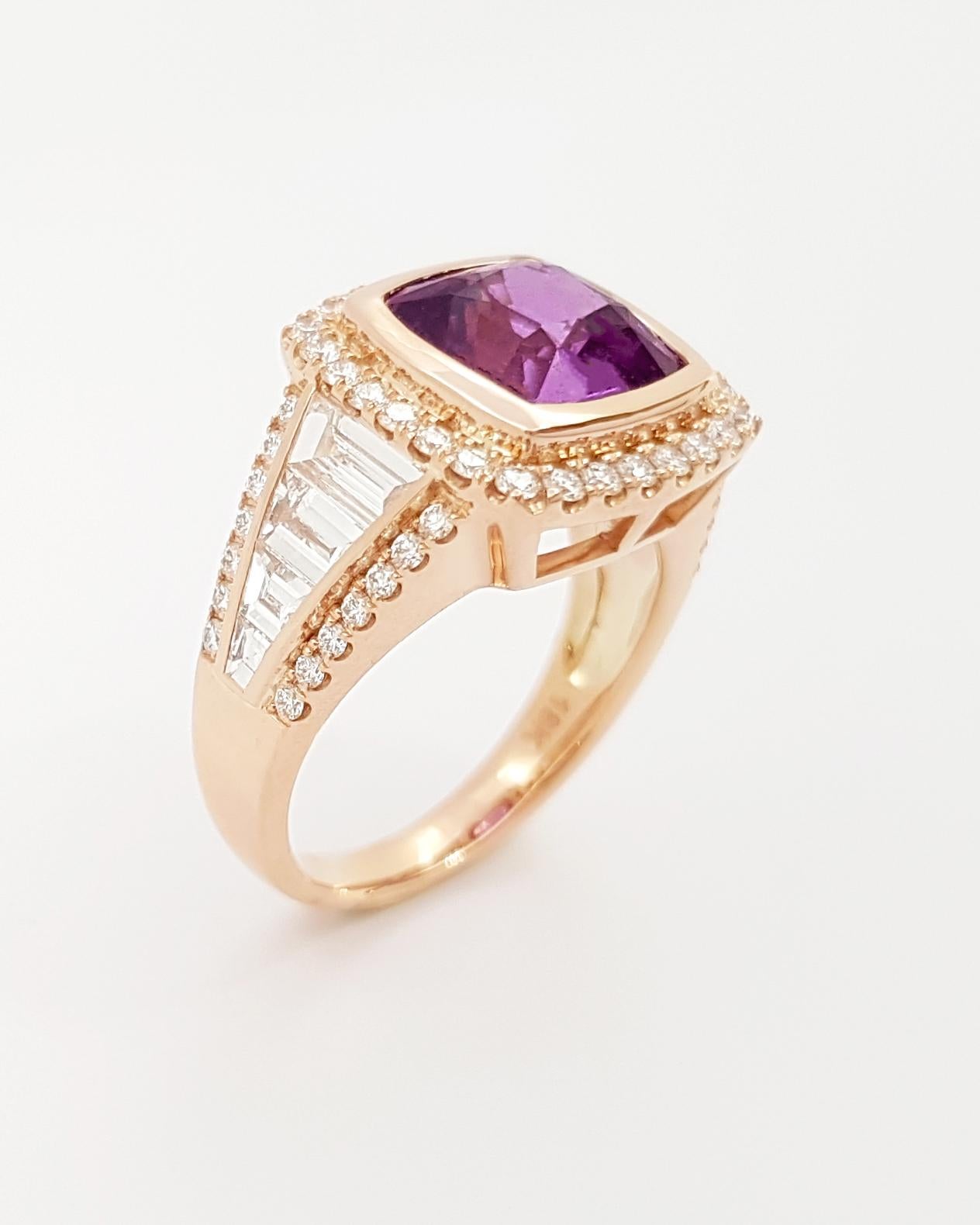 GIA Certified Unheated Purple Sapphire with Diamond Ring set in 18K Rose Gold For Sale 7