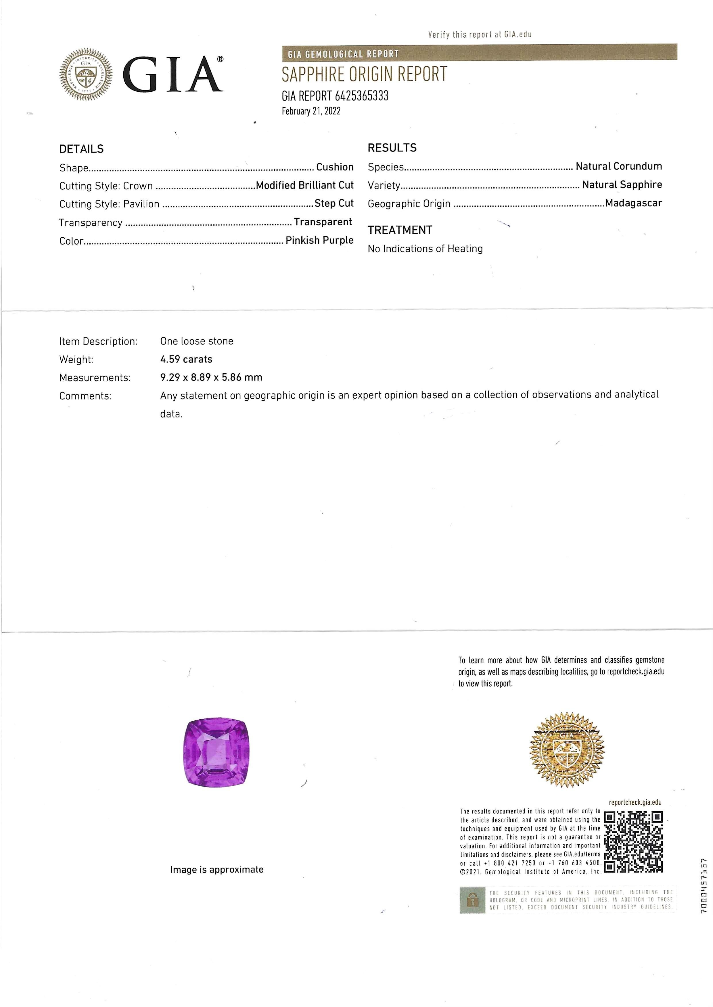 GIA Certified Unheated Purple Sapphire with Diamond Ring set in 18K Rose Gold For Sale 8