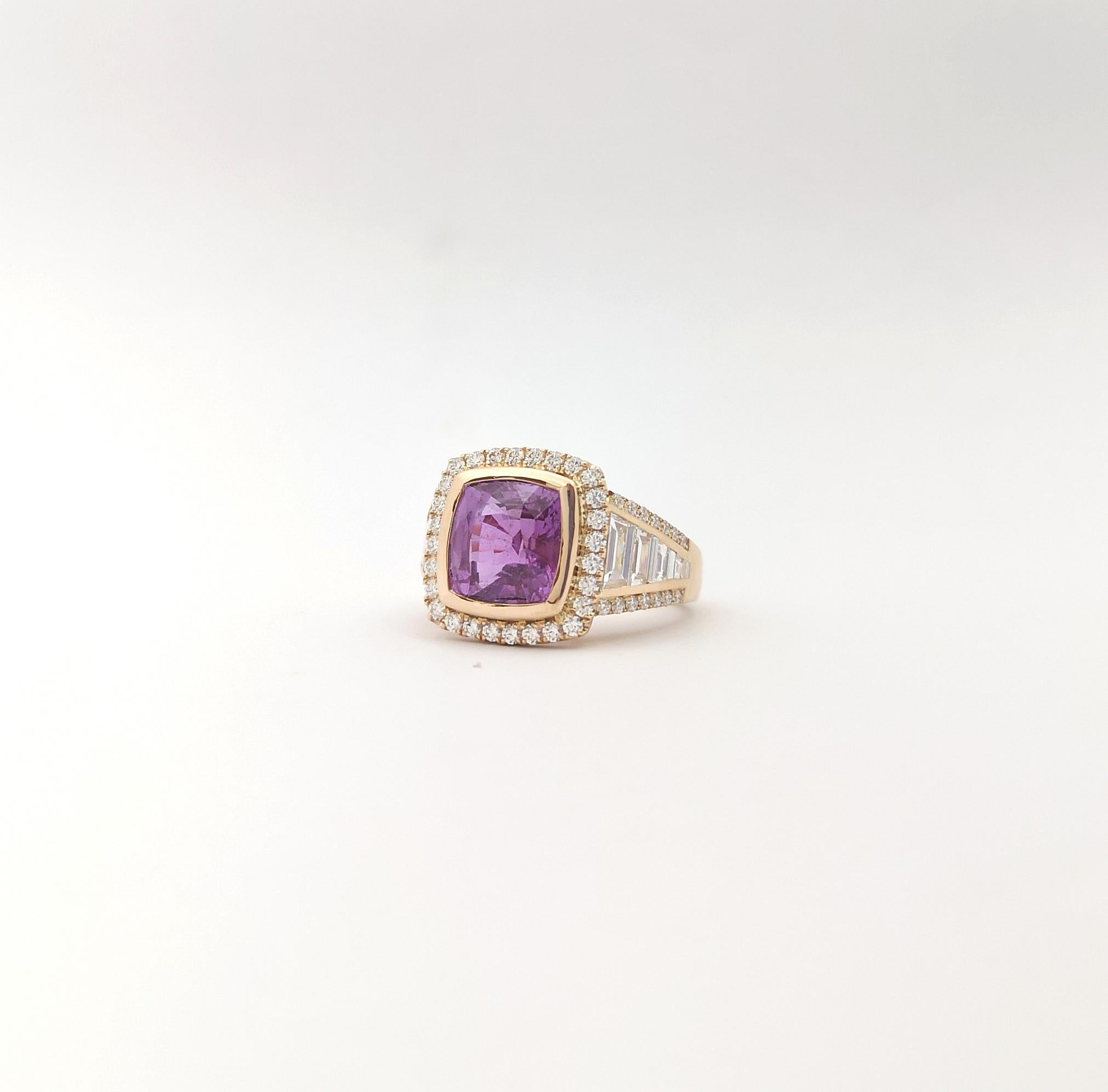 GIA Certified Unheated Purple Sapphire with Diamond Ring set in 18K Rose Gold For Sale 2
