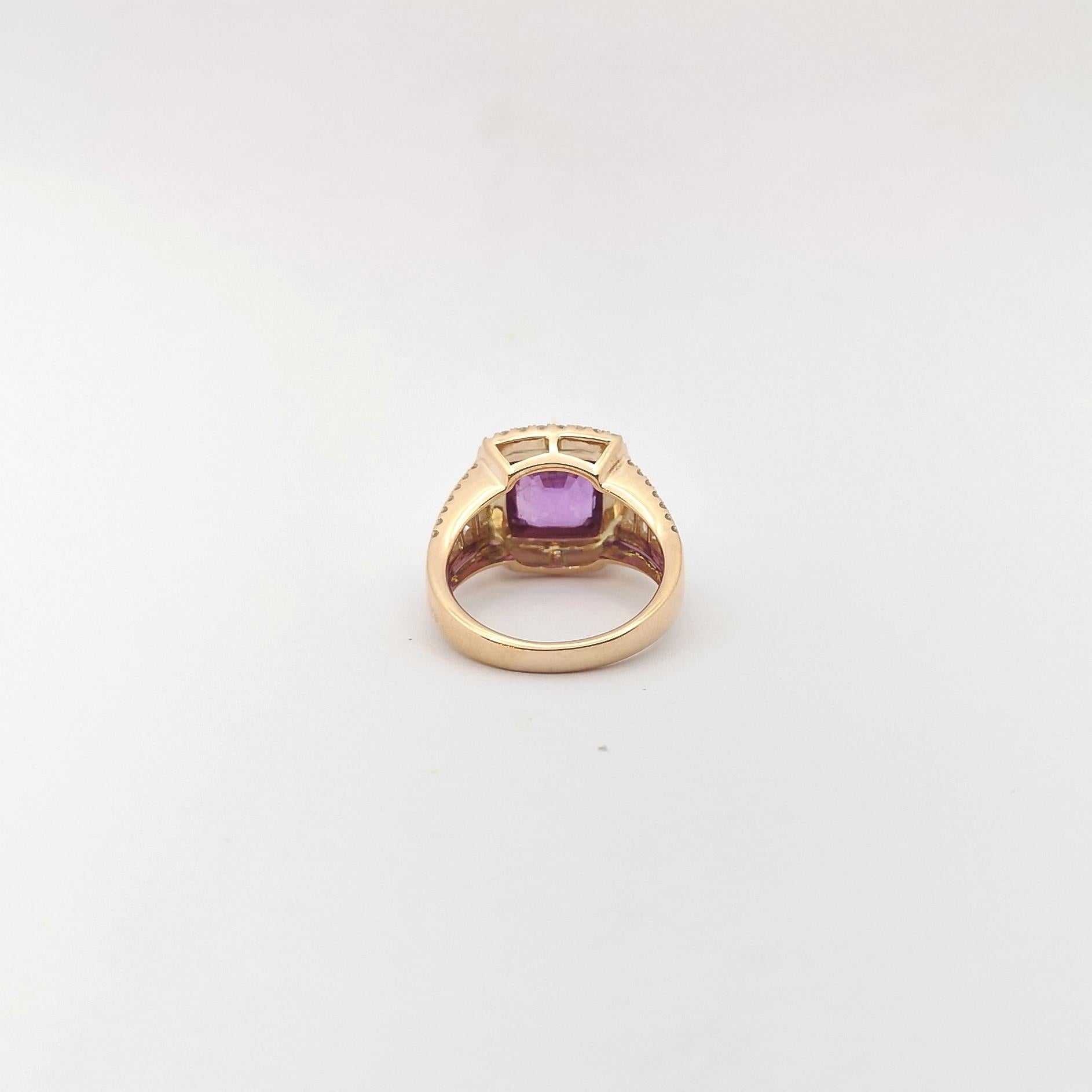 GIA Certified Unheated Purple Sapphire with Diamond Ring set in 18K Rose Gold For Sale 3