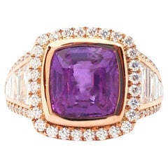 GIA Certified Unheated Purple Sapphire with Diamond Ring set in 18K Rose Gold