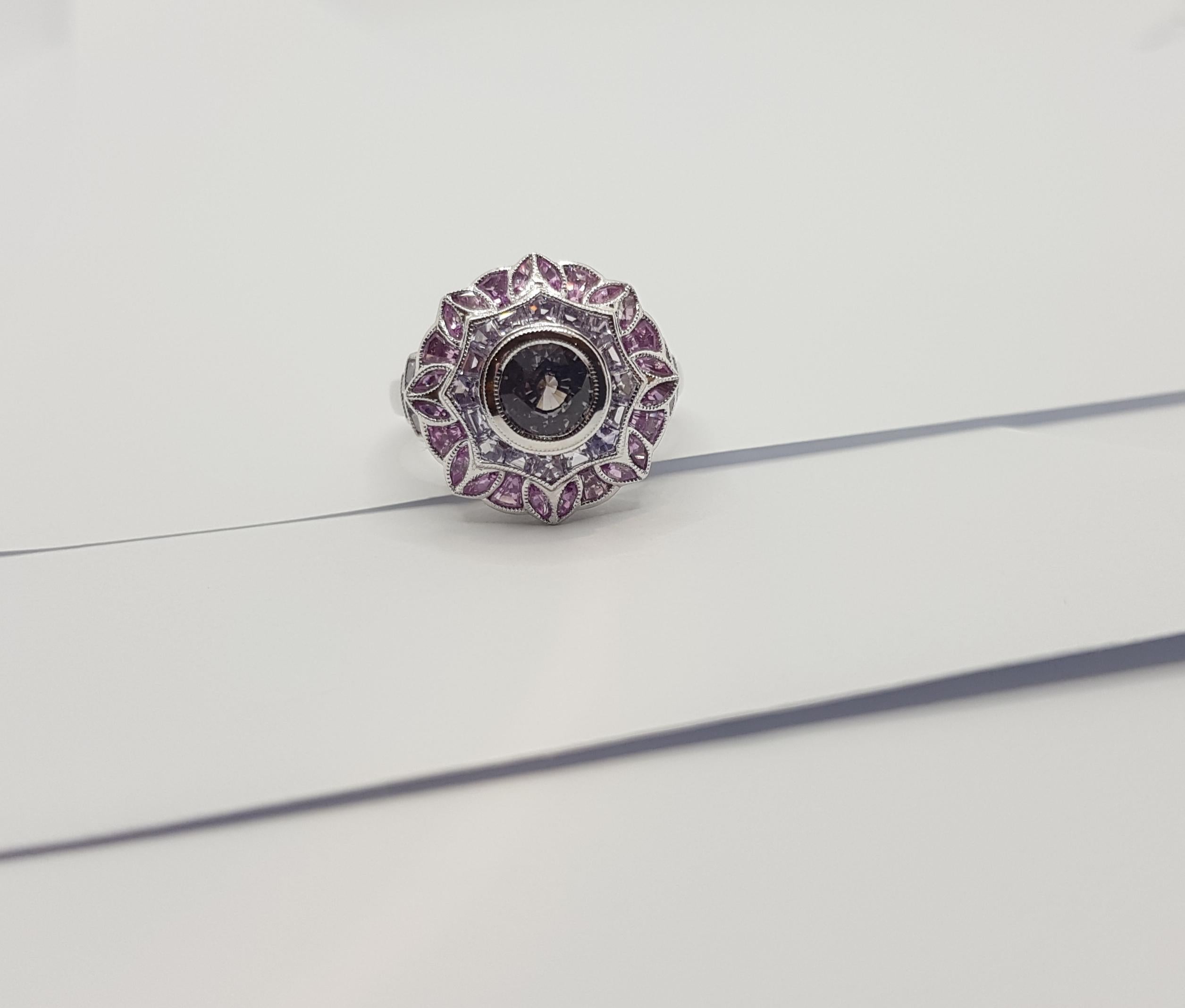 Purple Sapphire with Pink Sapphire Ring Set in 18 Karat White Gold Settings For Sale 6