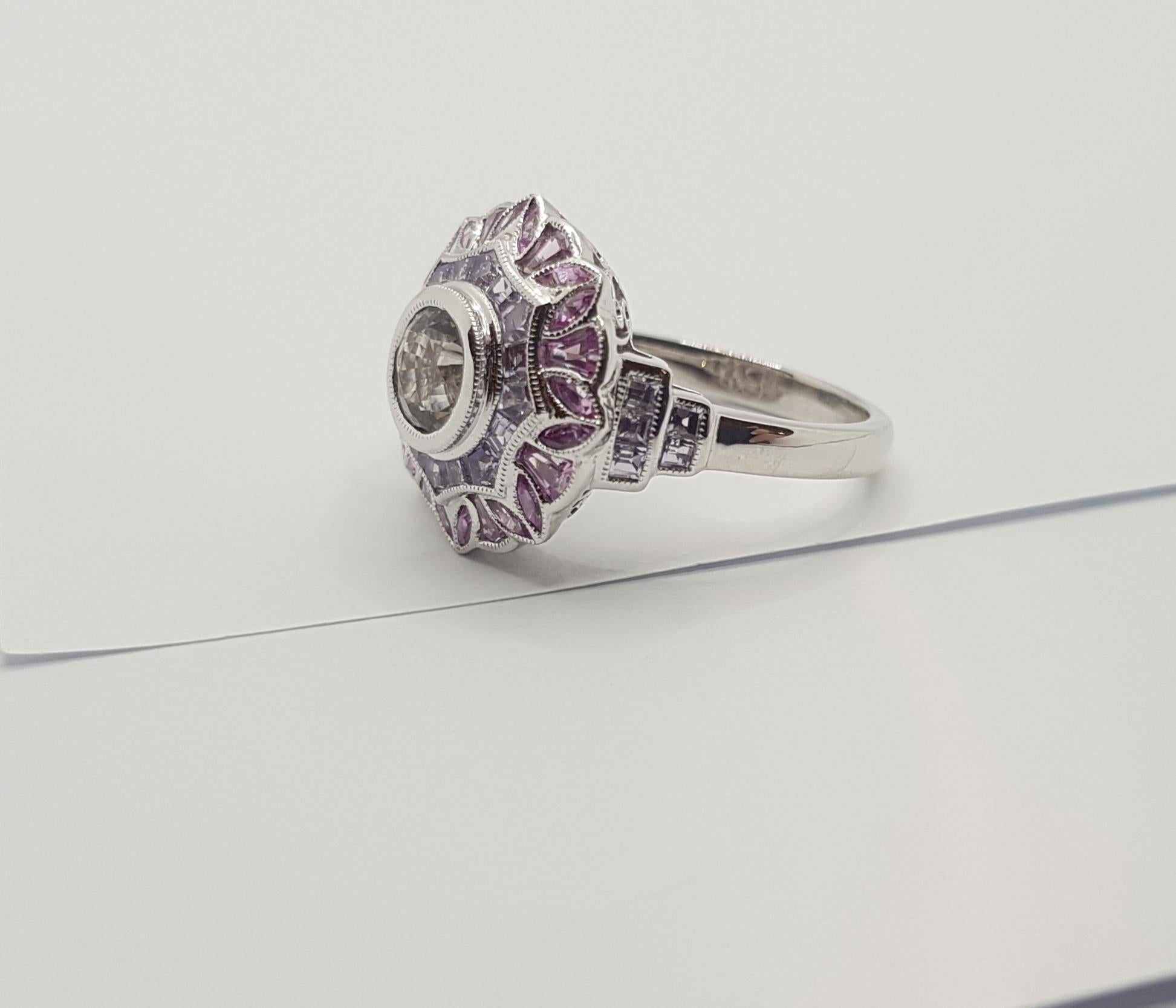 Purple Sapphire with Pink Sapphire Ring Set in 18 Karat White Gold Settings For Sale 7